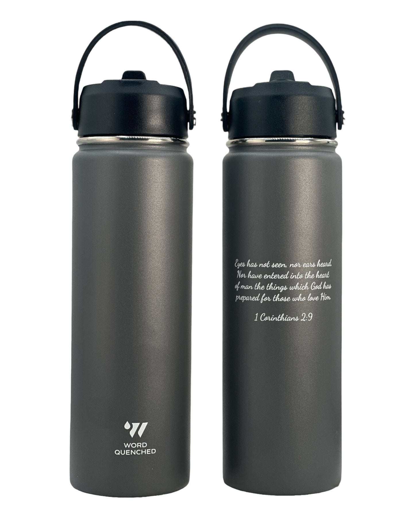 Wordquenched 22oz Customized Thermo stainless steel Hot/Cold bottle with Lid and straw.